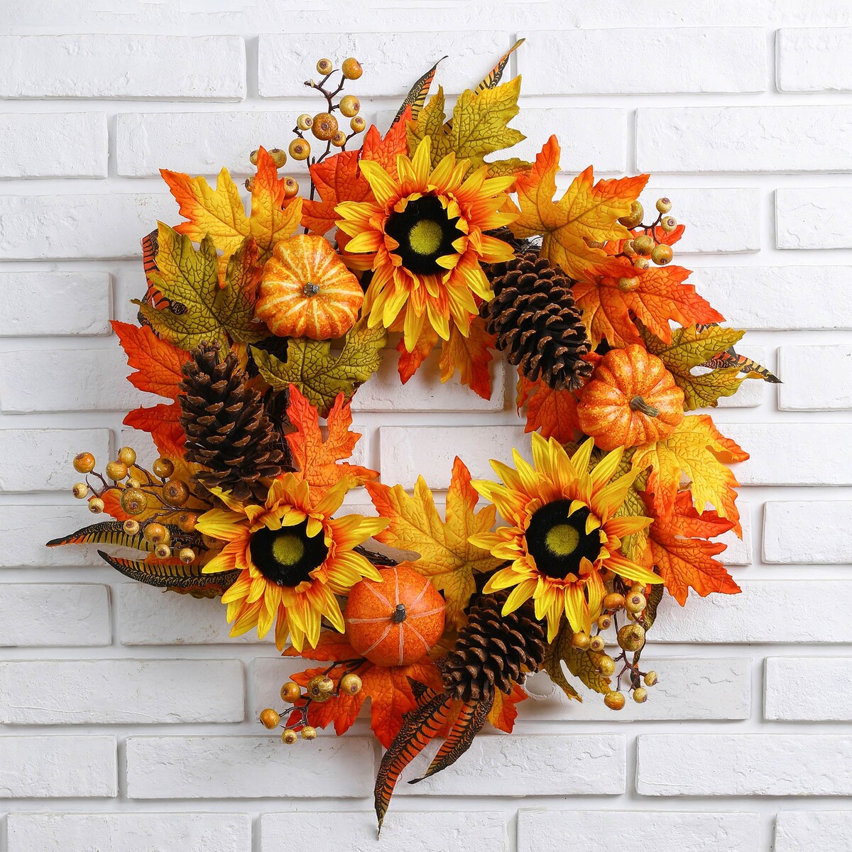 Glitzhome 24"D Yellow Orange Sunflower Wreath