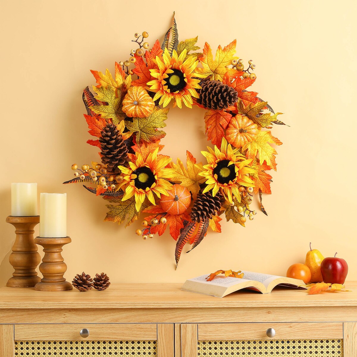 Glitzhome 24"D Yellow Orange Sunflower Wreath