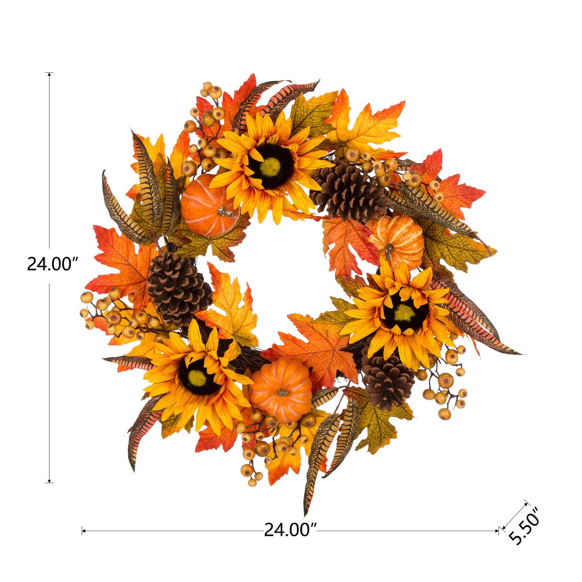 Glitzhome 24"D Yellow Orange Sunflower Wreath