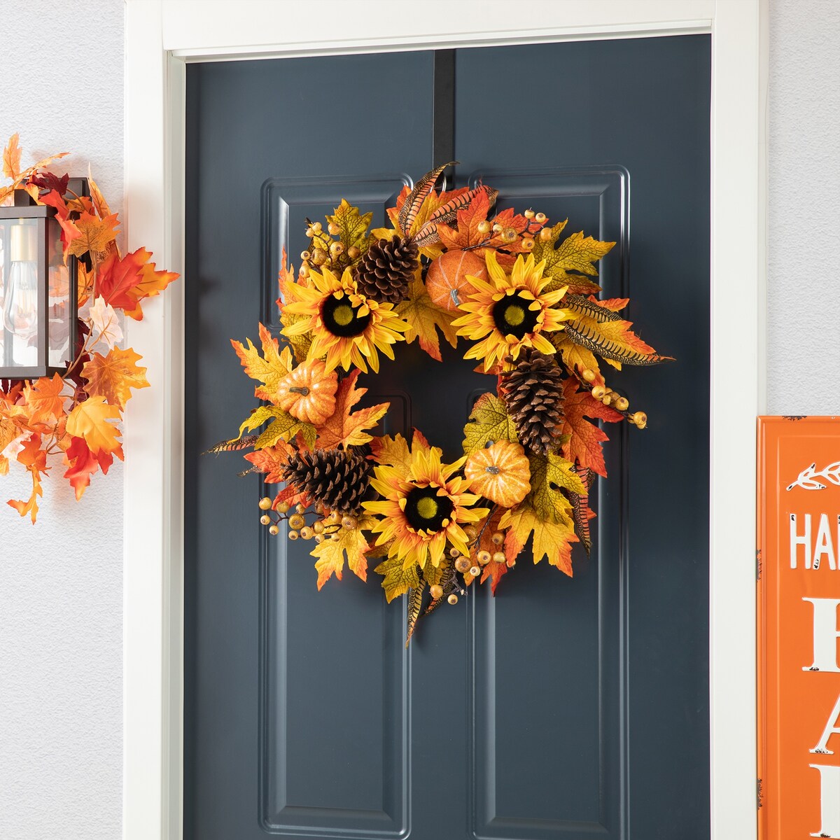 Glitzhome 24"D Yellow Orange Sunflower Wreath