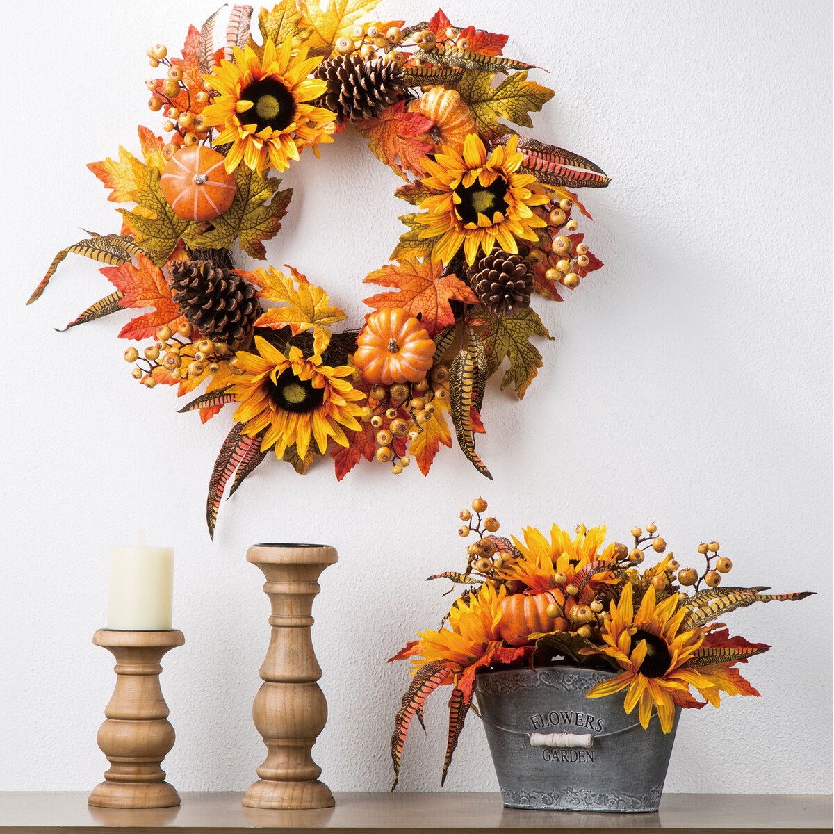 Glitzhome 24"D Yellow Orange Sunflower Wreath