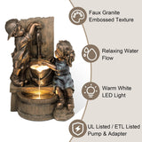 Glitzhome 26"H Polyresin LED Bronze Faucet Boy Girl Outdoor Fountain