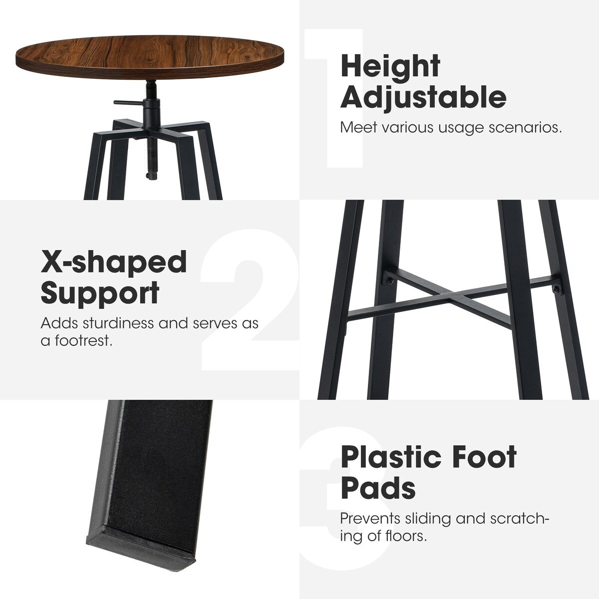 Glitzhome 3-piece Industrial Pub Set Height Adjustable Bar Table and Round Stools