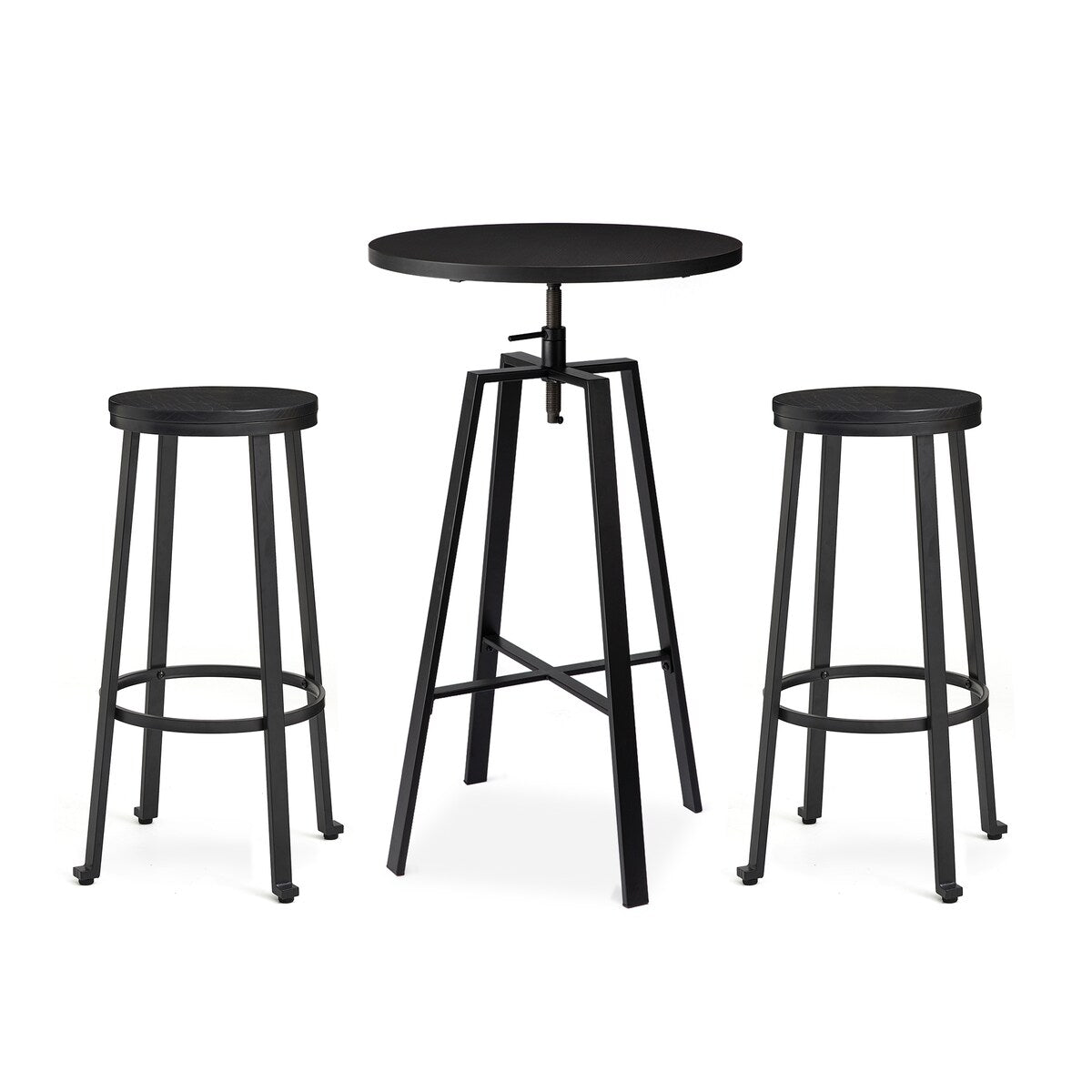 Glitzhome 3-piece Industrial Pub Set Height Adjustable Bar Table and Round Stools