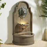 Glitzhome 31.75"H Oversized 3-Tier Lion Head LED Outdoor Floor Fountain