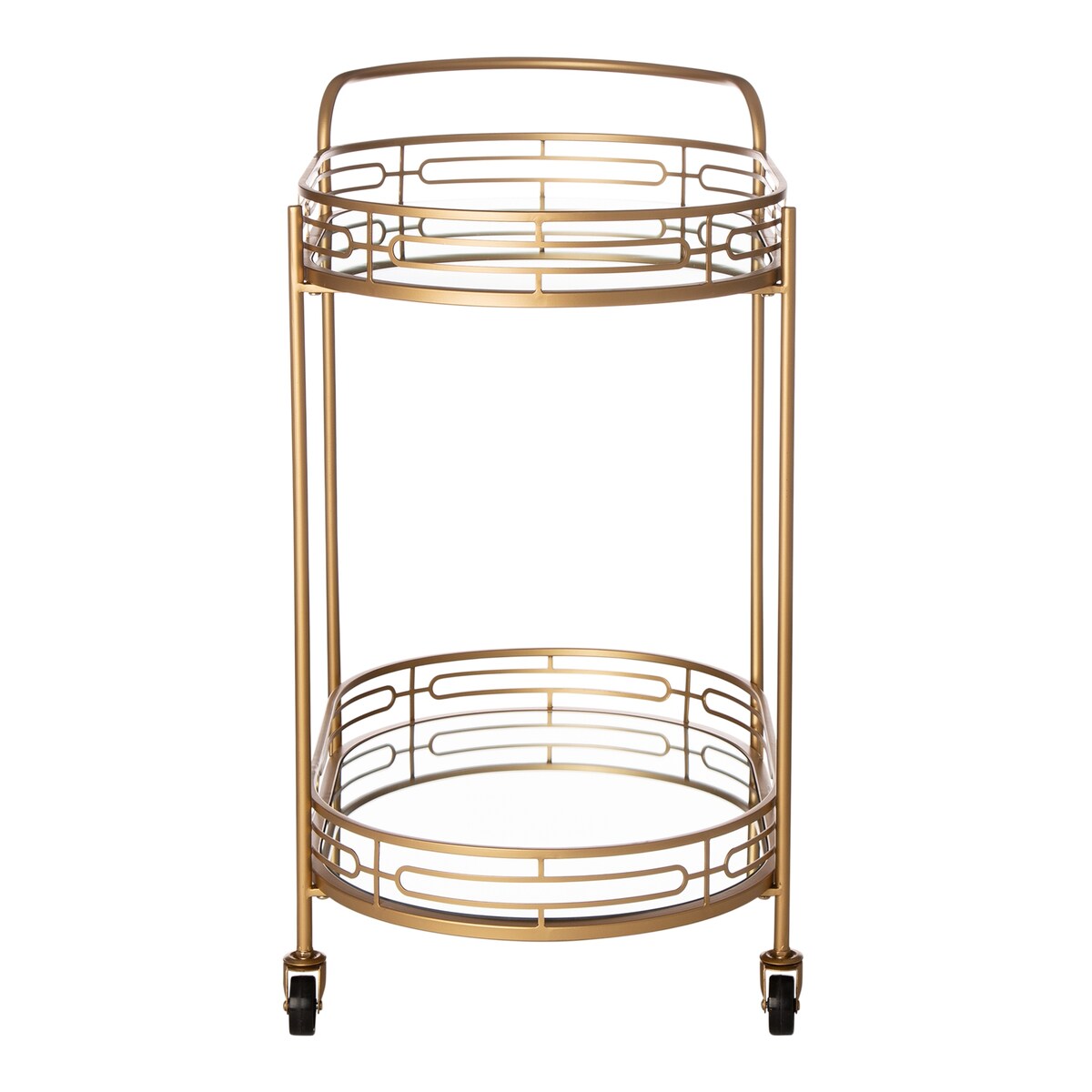 Glitzhome Metallic Gold 2-Tier Serving Bar Cart with Mirrored Glass