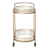 Glitzhome Metallic Gold 2-Tier Serving Bar Cart with Mirrored Glass