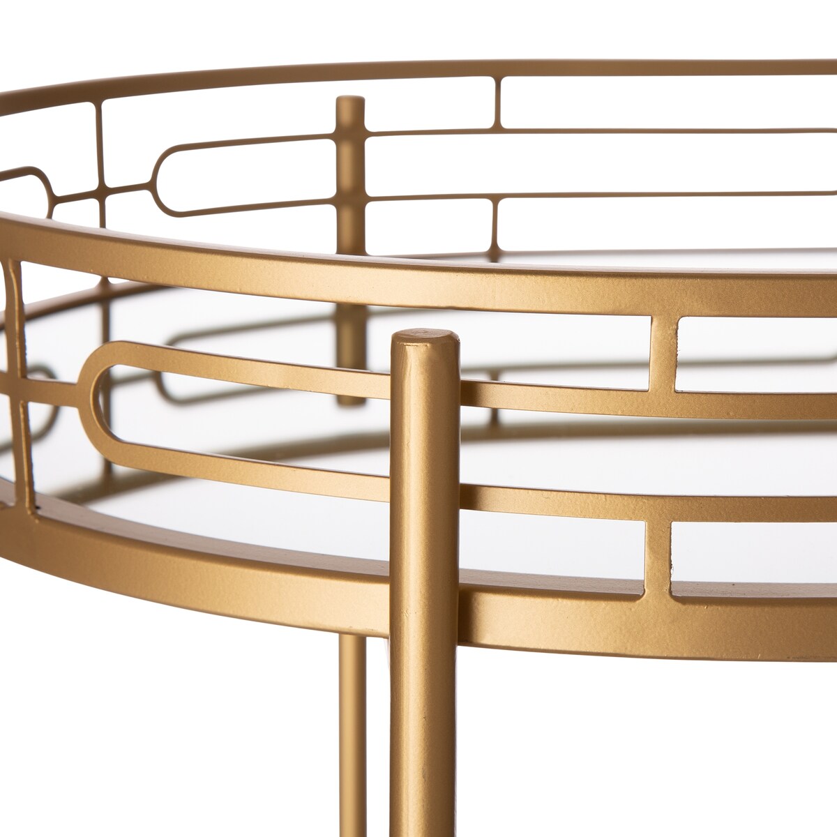 Glitzhome Metallic Gold 2-Tier Serving Bar Cart with Mirrored Glass