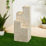 Glitzhome 34"H Modern 4-Tier Faux Terrazzo Resin Geometric LED Outdoor Floor Fountain