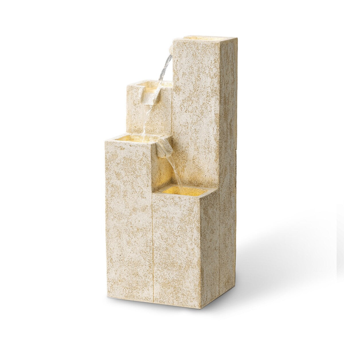 Glitzhome 34"H Modern 4-Tier Faux Terrazzo Resin Geometric LED Outdoor Floor Fountain