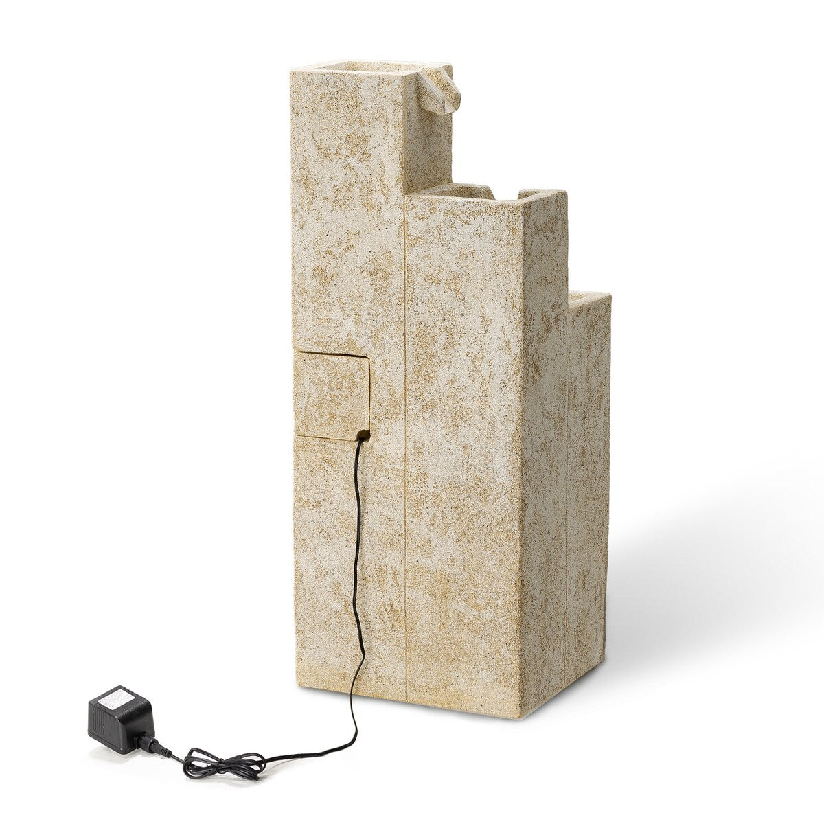 Glitzhome 34"H Modern 4-Tier Faux Terrazzo Resin Geometric LED Outdoor Floor Fountain