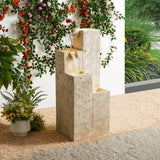 Glitzhome 34"H Modern 4-Tier Faux Terrazzo Resin Geometric LED Outdoor Floor Fountain