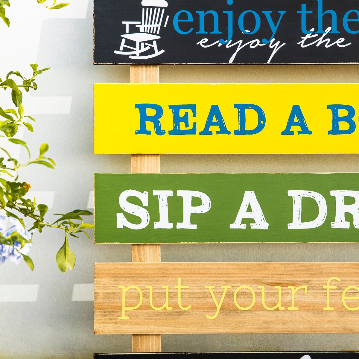Glitzhome 36"H Oversized Colorful Wooden Slats Porch Spring Rules Sign Wall Decor