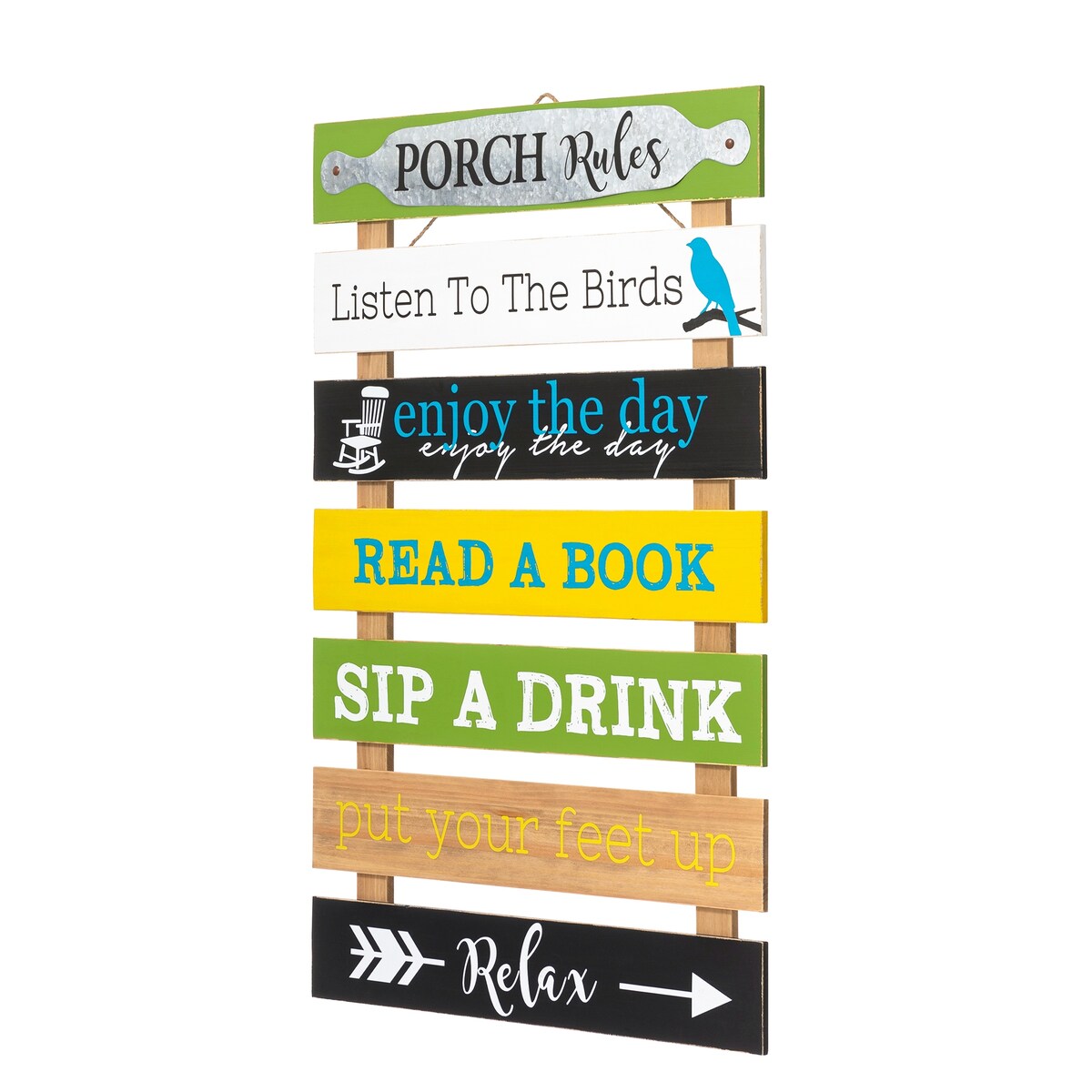 Glitzhome 36"H Oversized Colorful Wooden Slats Porch Spring Rules Sign Wall Decor