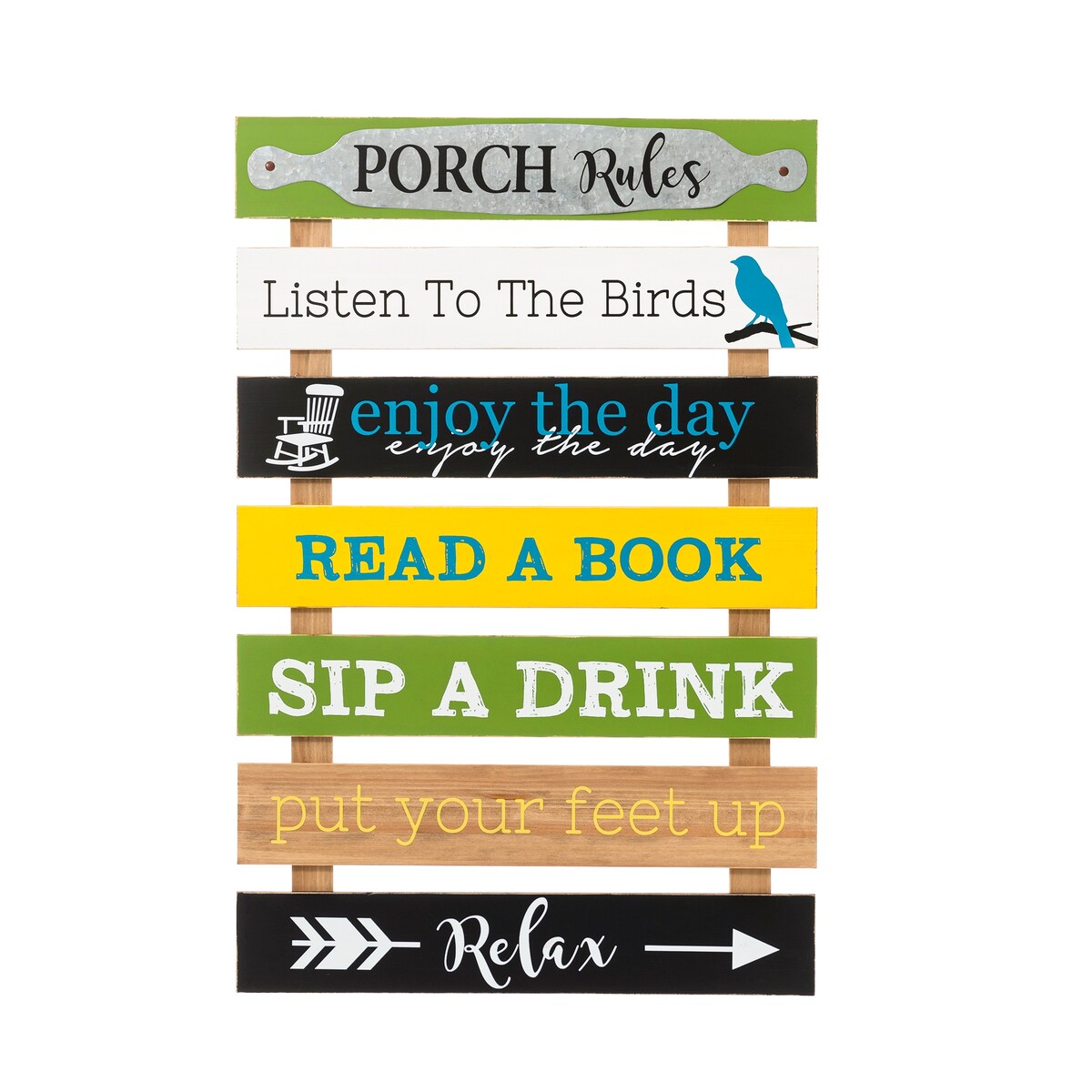 Glitzhome 36"H Oversized Colorful Wooden Slats Porch Spring Rules Sign Wall Decor