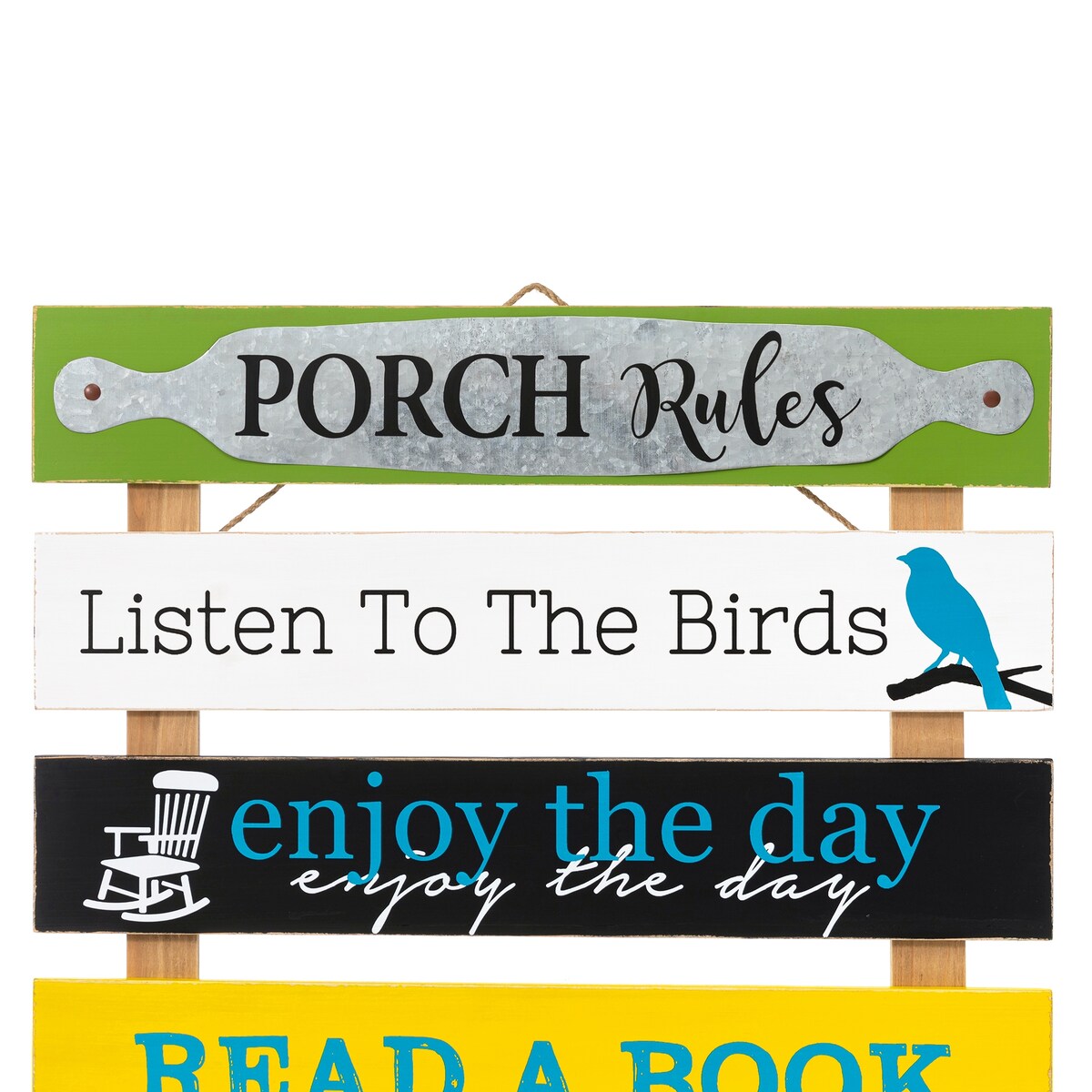 Glitzhome 36"H Oversized Colorful Wooden Slats Porch Spring Rules Sign Wall Decor