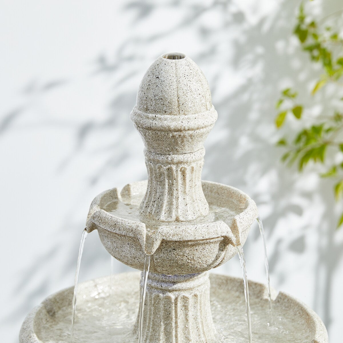 Glitzhome 45.25"H Oversized Sand Beige Terrazzo Resin 3-Tier Lighted Outdoor Fountain