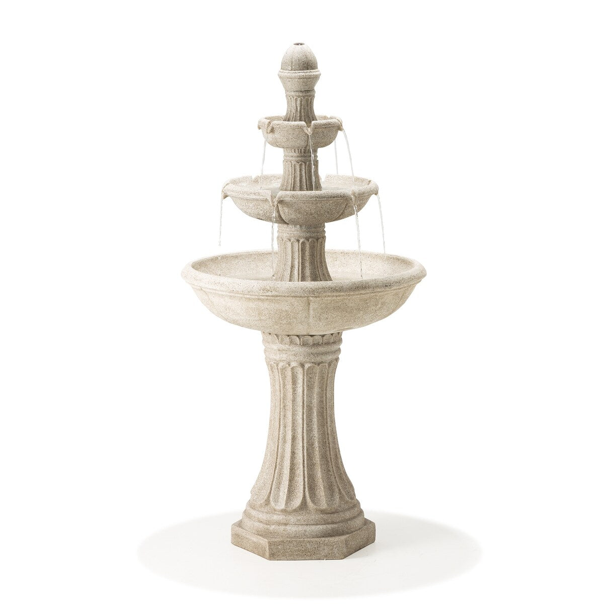 Glitzhome 45.25"H Oversized Sand Beige Terrazzo Resin 3-Tier Lighted Outdoor Fountain