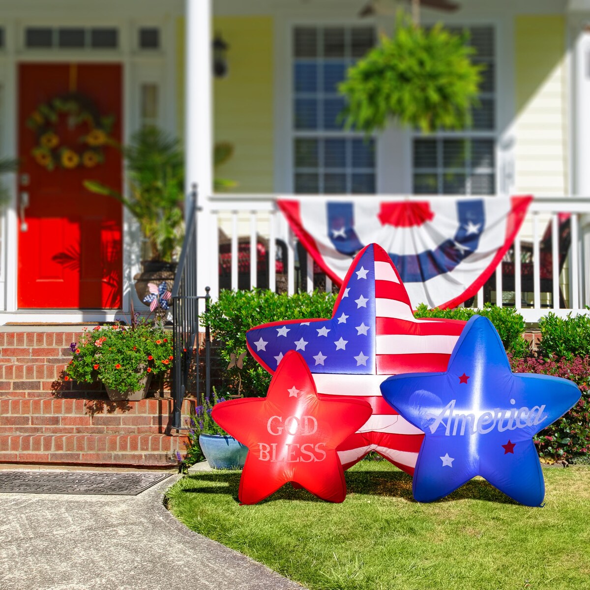 Glitzhome 6ft Lighted Patriotic Stars Inflatable Garden Decor