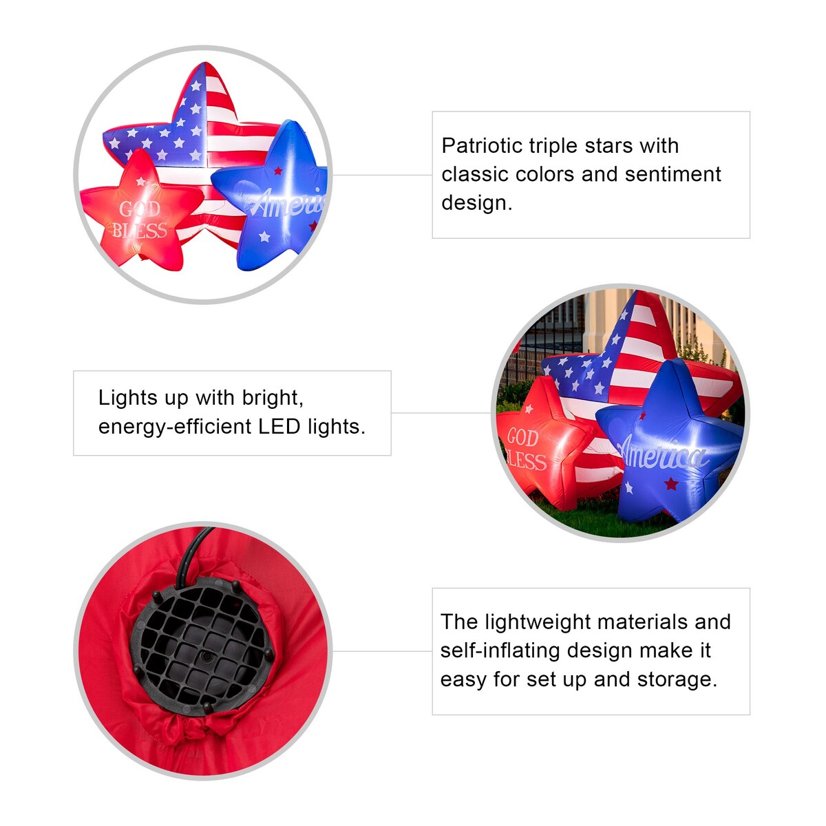 Glitzhome 6ft Lighted Patriotic Stars Inflatable Garden Decor