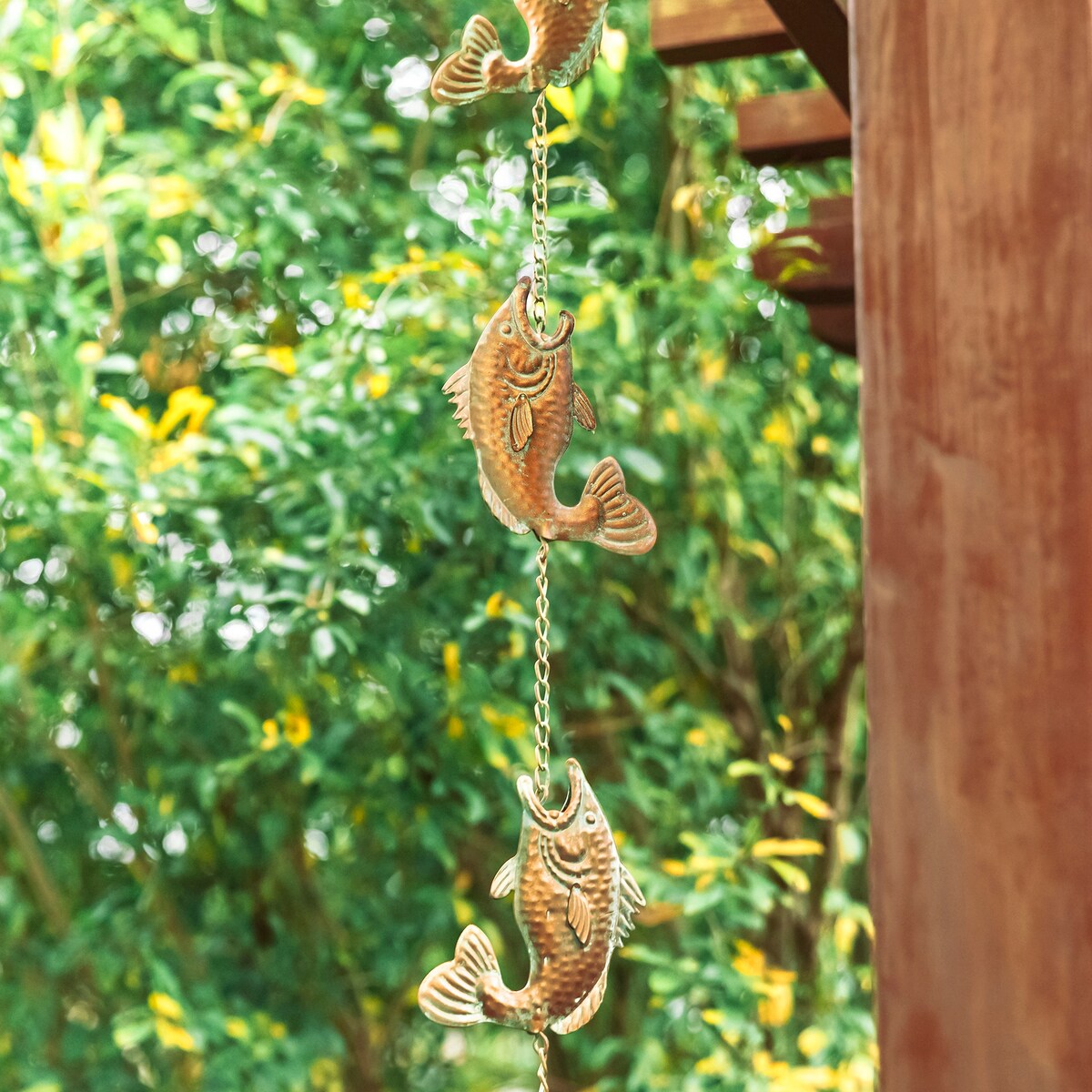 Glitzhome 8.5ft Faux Copper Patina Finish Fish Shaped Rain Chain with Clip