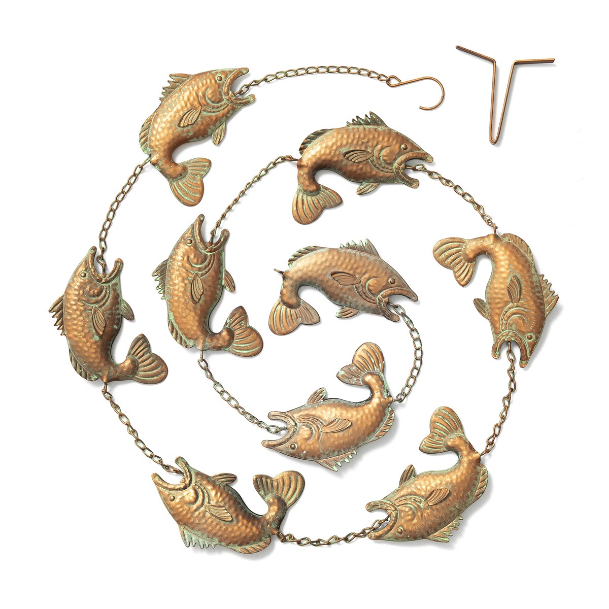 Glitzhome 8.5ft Faux Copper Patina Finish Fish Shaped Rain Chain with Clip
