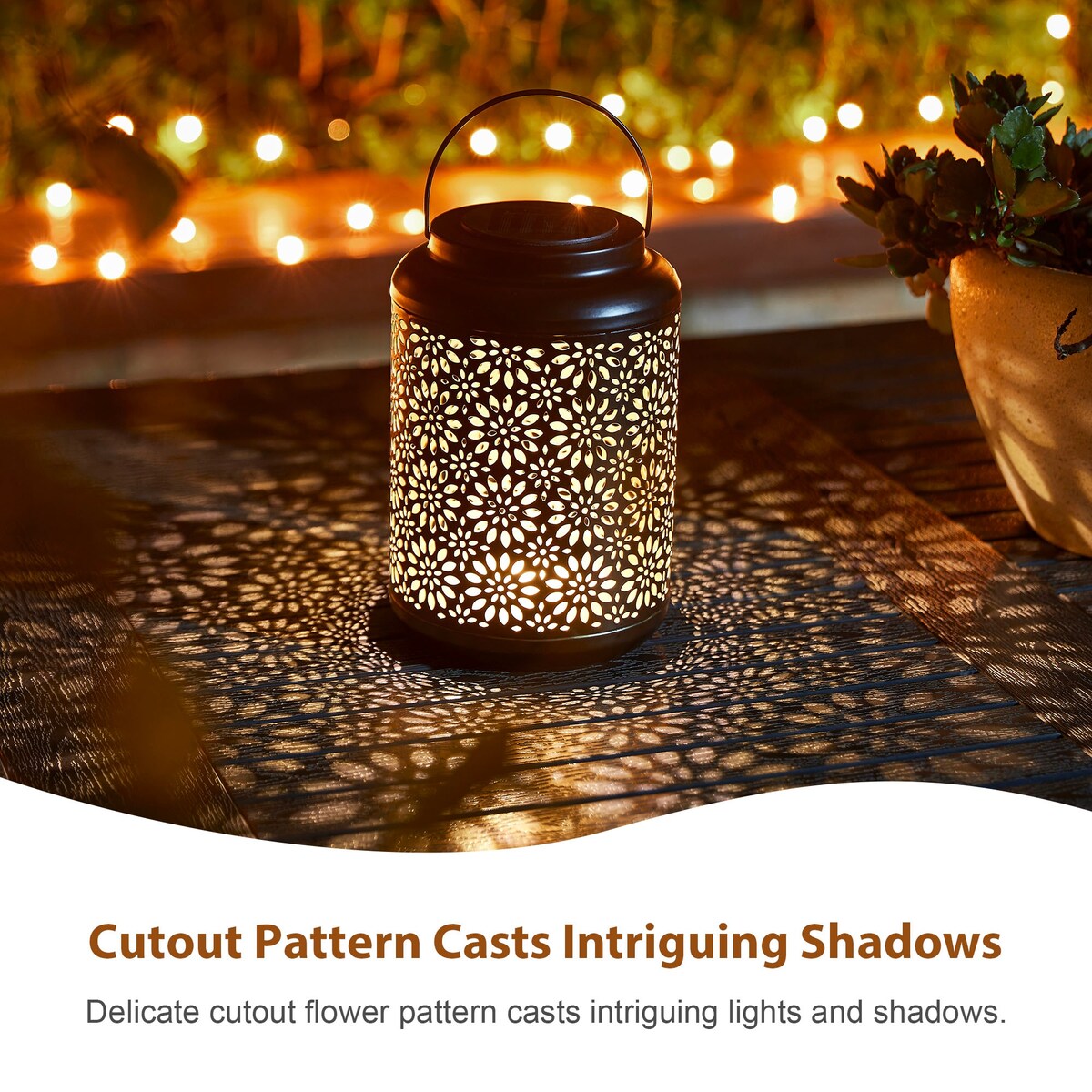 Glitzhome Set of 2 Metal Flower Solar Powered Outdoor Hanging Lantern