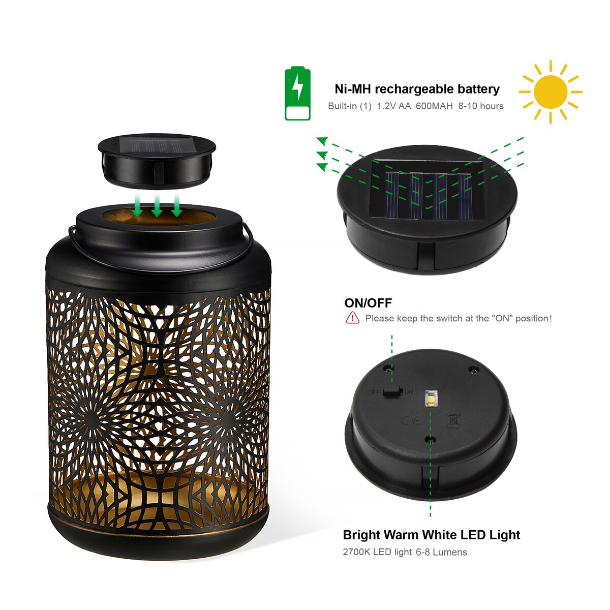 Glitzhome Set of 2 Metal Cutout Solar LED Outdoor Waterproof Hanging Lanterns
