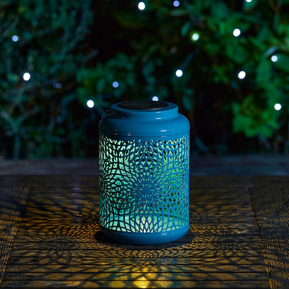 Glitzhome Set of 2 Metal Cutout Solar LED Outdoor Waterproof Hanging Lanterns