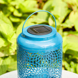 Glitzhome Set of 2 Metal Cutout Solar LED Outdoor Waterproof Hanging Lanterns