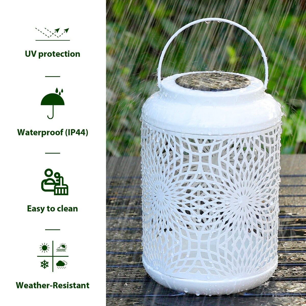 Glitzhome Set of 2 Metal Cutout Solar LED Outdoor Waterproof Hanging Lanterns