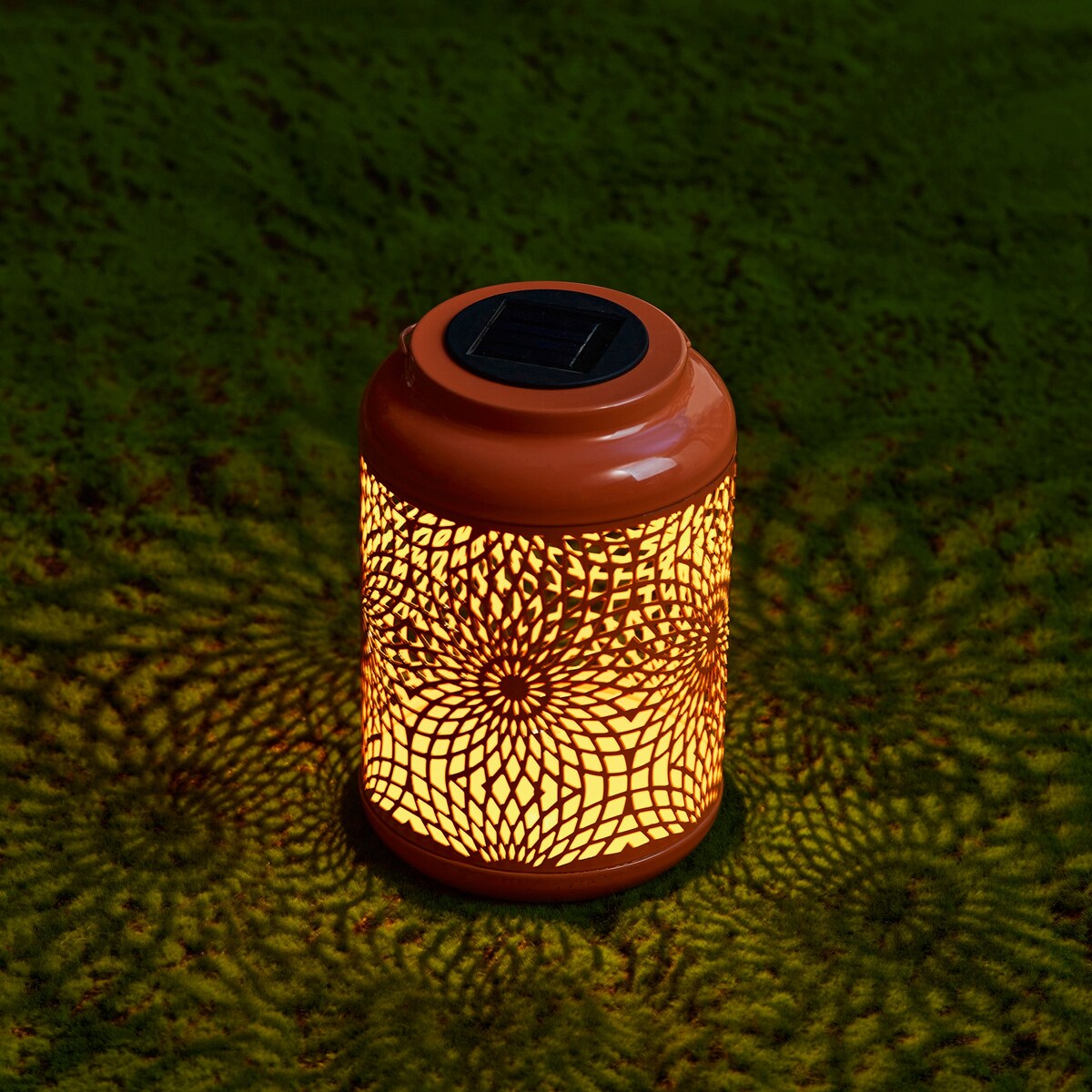 Glitzhome Set of 2 Metal Cutout Solar LED Outdoor Waterproof Hanging Lanterns