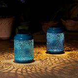 Glitzhome Set of 2 Metal Cutout Solar LED Outdoor Waterproof Hanging Lanterns