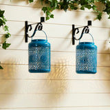 Glitzhome Set of 2 Metal Cutout Solar LED Outdoor Waterproof Hanging Lanterns