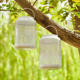 Glitzhome Set of 2 Metal Cutout Solar LED Outdoor Waterproof Hanging Lanterns