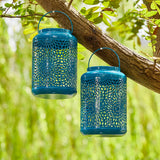 Glitzhome Set of 2 Metal Cutout Solar LED Outdoor Waterproof Hanging Lanterns