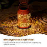 Glitzhome Set of 2 Metal Cutout Solar LED Outdoor Waterproof Hanging Lanterns