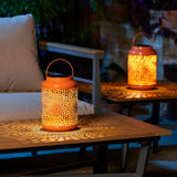 Glitzhome Set of 2 Metal Cutout Solar LED Outdoor Waterproof Hanging Lanterns