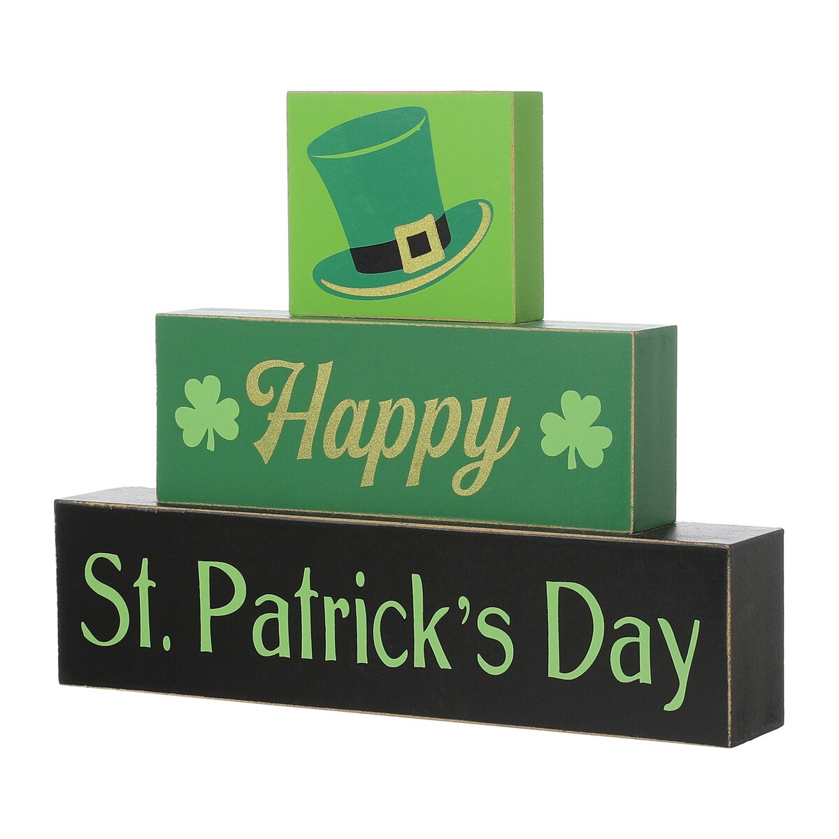 Glitzhome 9.5"L St. Patrick's Wooden Block Table Sign