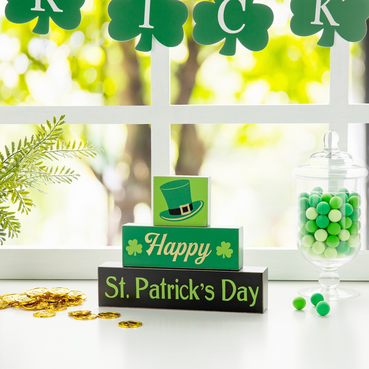 Glitzhome 9.5"L St. Patrick's Wooden Block Table Sign
