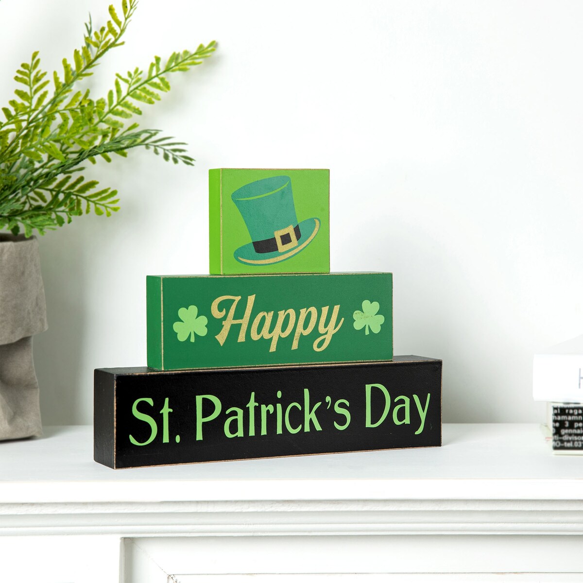 Glitzhome 9.5"L St. Patrick's Wooden Block Table Sign