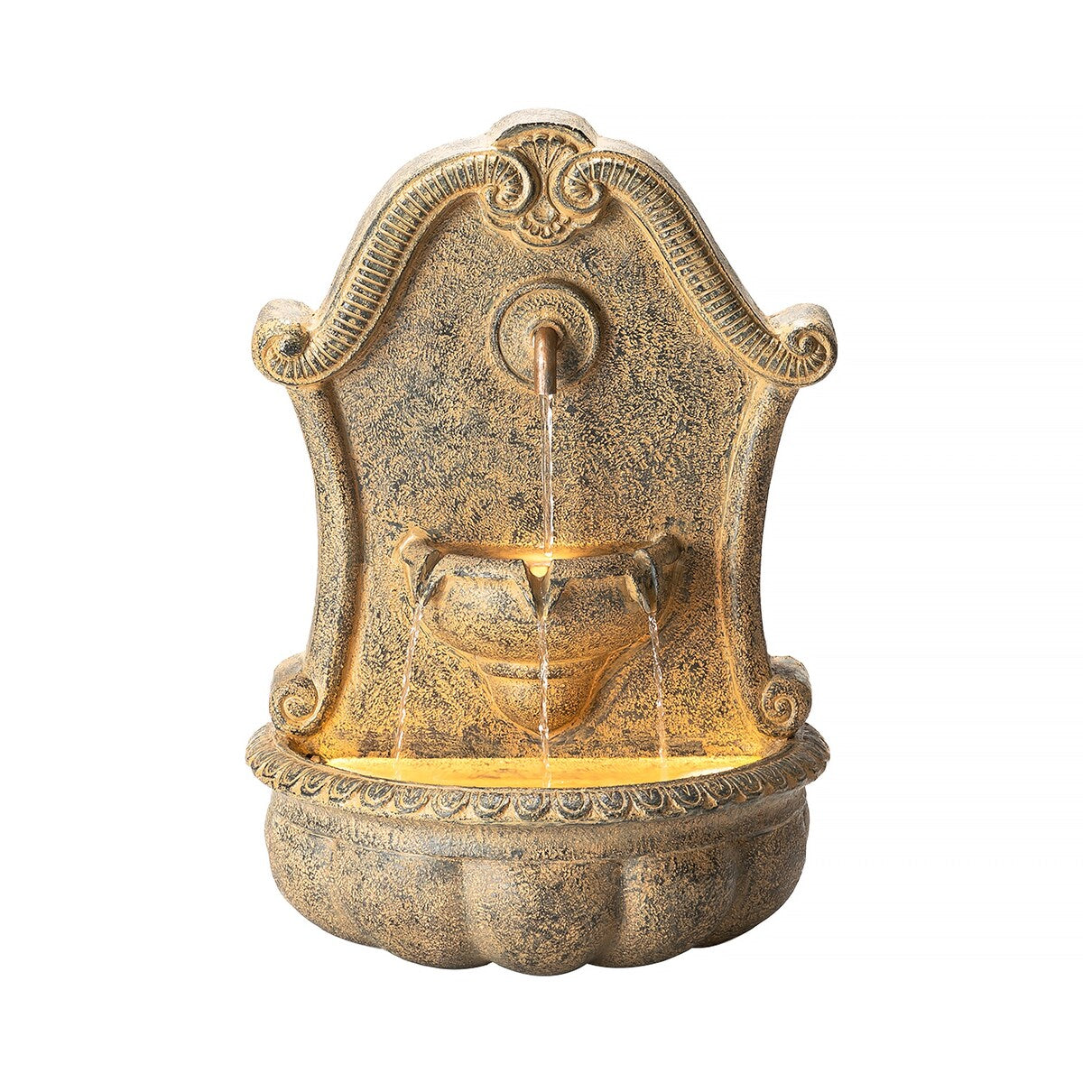Glitzhome European 2-Tier Sculptural Resin LED Outdoor Wall/Floor Fountains