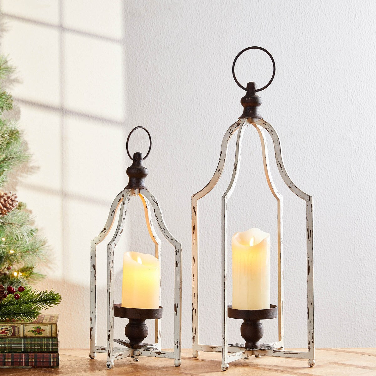 Set of 2 Farmhouse Metal Decorative Lanterns Hanging Candle Holders Wedding Decor by Glitzhome