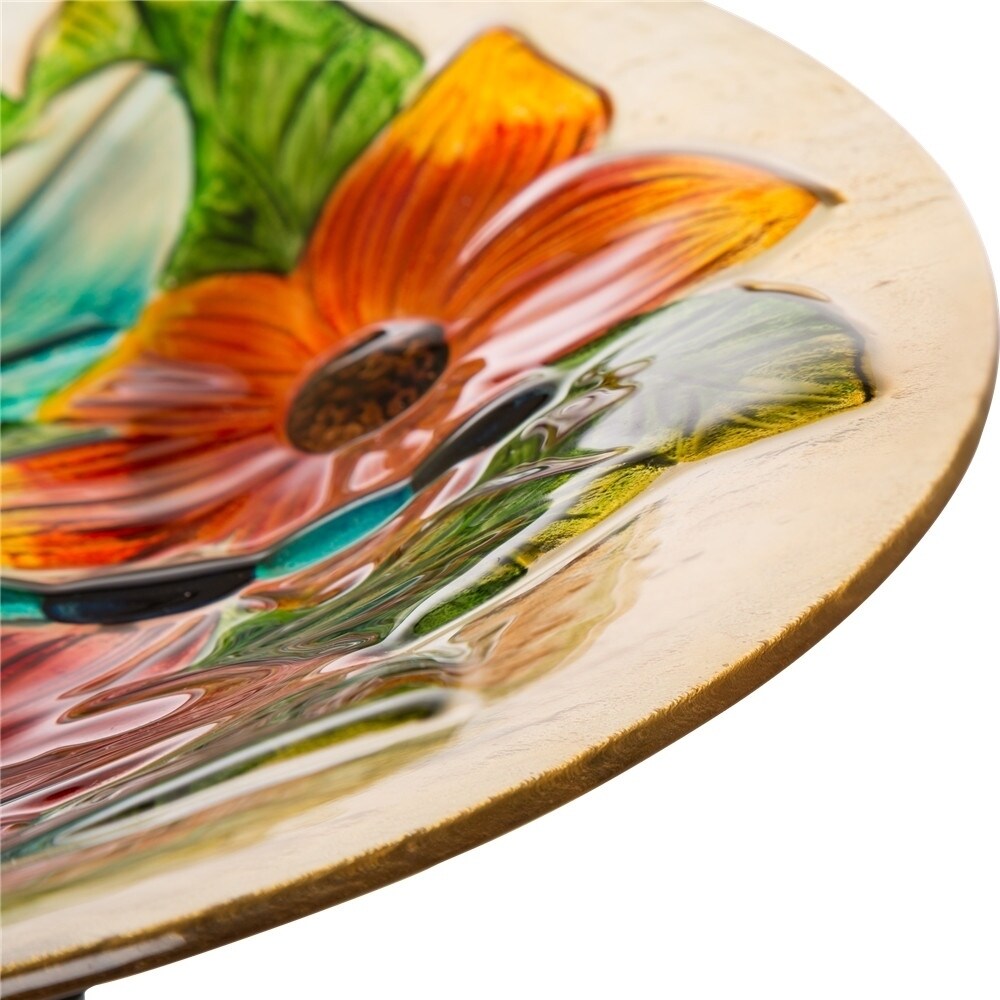 Glitzhome Fused Glass Garden Bird Bath With Metal Stand