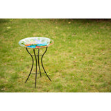 Glitzhome Fused Glass Garden Bird Bath With Metal Stand