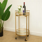 Glitzhome Metallic Gold 2-Tier Serving Bar Cart with Mirrored Glass