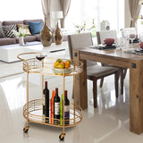 Glitzhome Metallic Gold 2-Tier Serving Bar Cart with Mirrored Glass