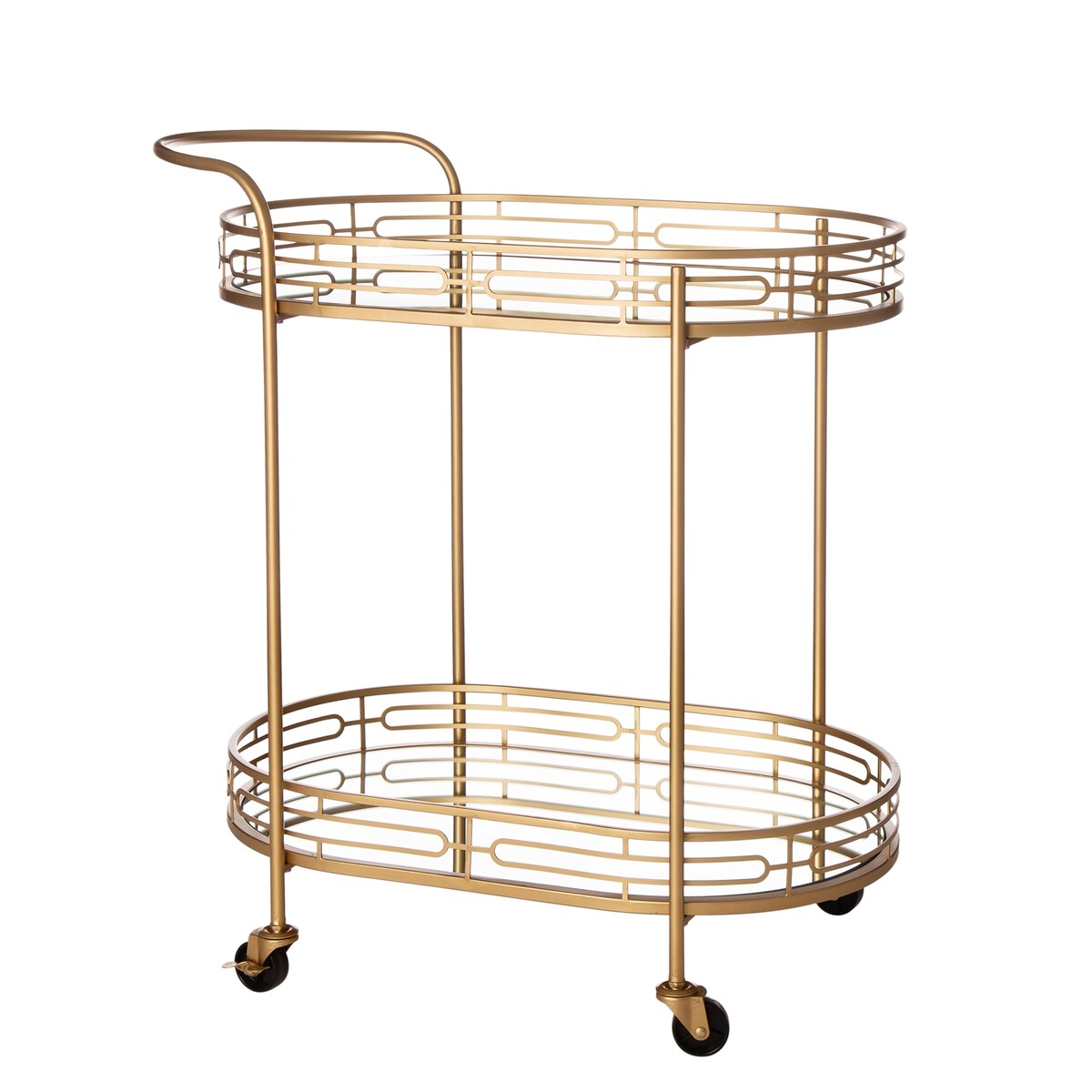 Glitzhome Metallic Gold 2-Tier Serving Bar Cart with Mirrored Glass