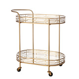 Glitzhome Metallic Gold 2-Tier Serving Bar Cart with Mirrored Glass