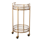 Glitzhome Metallic Gold 2-Tier Serving Bar Cart with Mirrored Glass